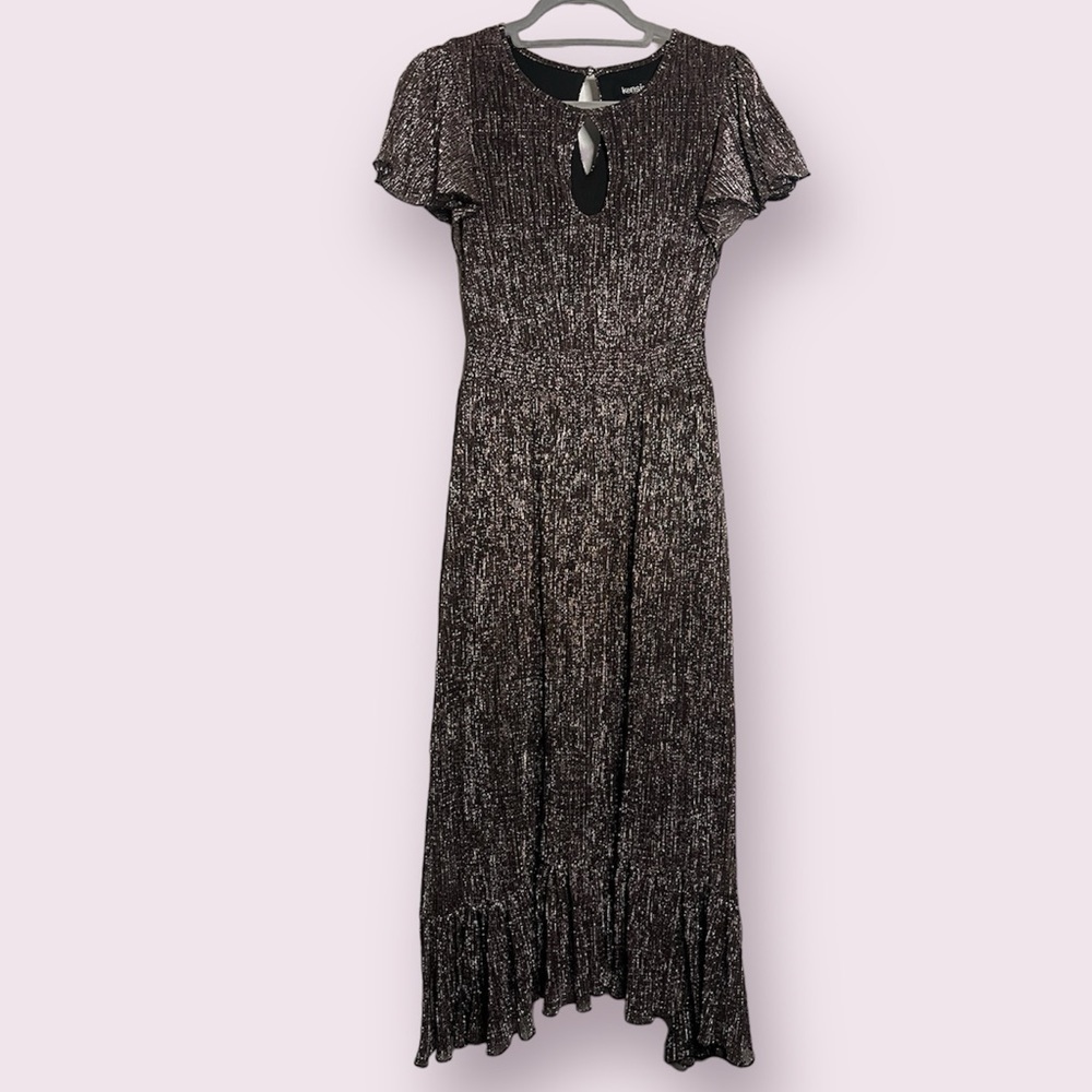 Kensie Black and Bronze Metallic Smocked Midi Dress Small - Picture 13 of 13